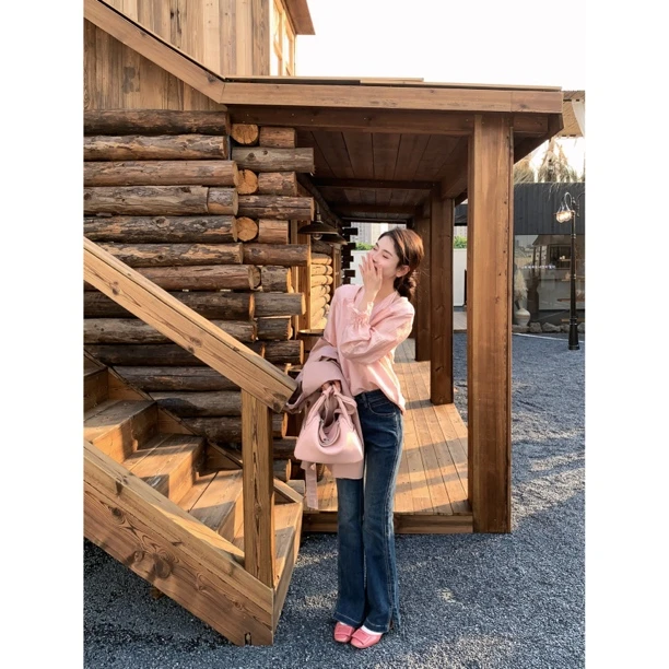 【赵小小&自带温柔滤镜～】7586 早秋设计款挂脖假两件松弛套头衬衫