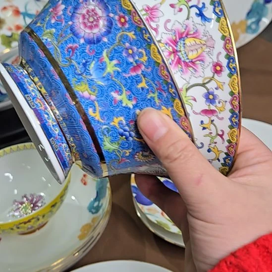 瓷片瑕疵断金珐琅彩6寸2个面碗666666