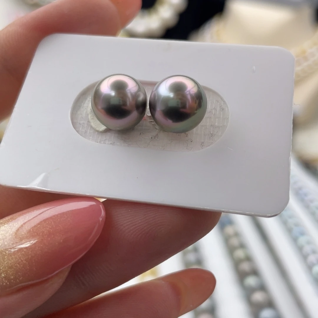 耳饰海水珍珠未镶嵌极光镜面正圆大溪地蔷薇紫炫彩