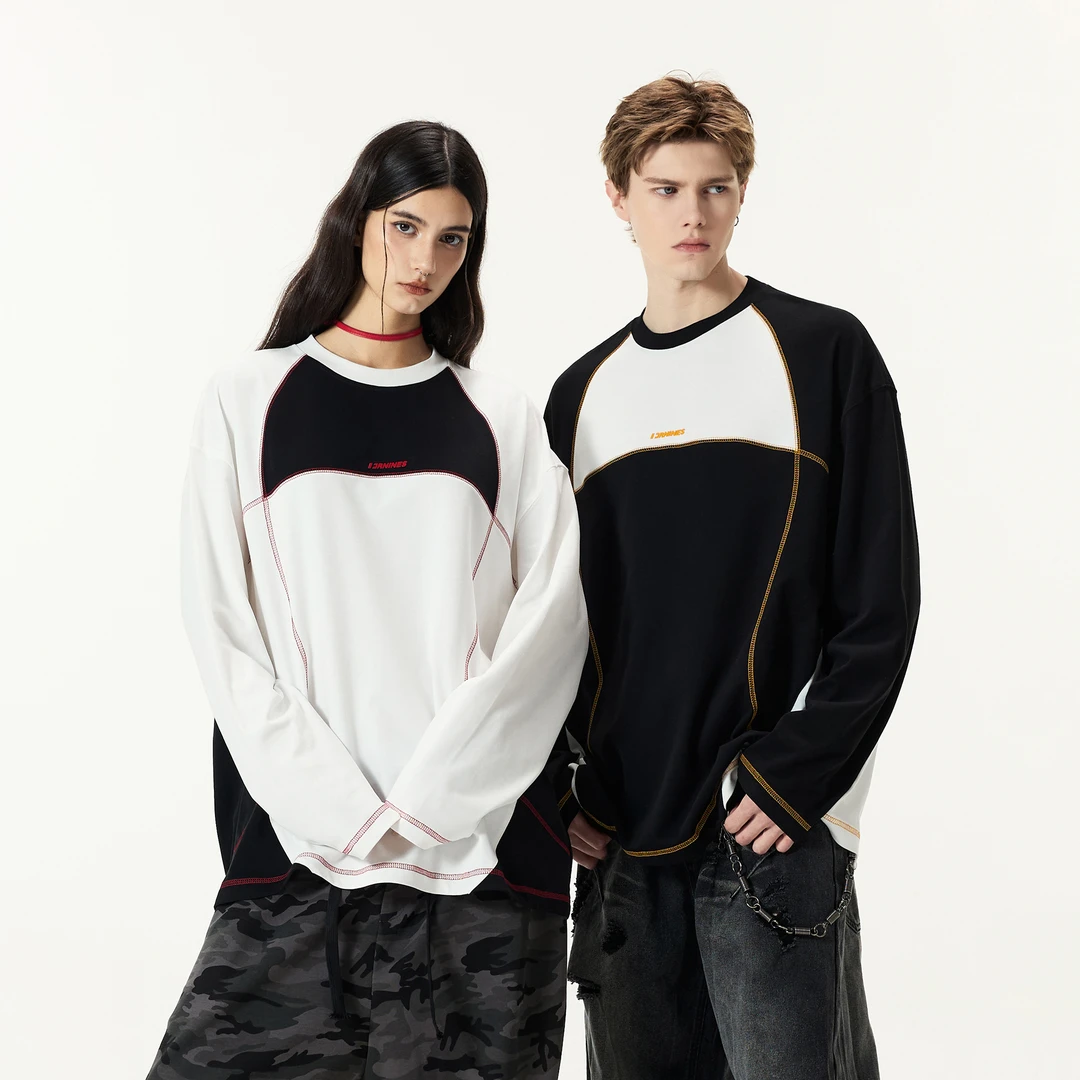 FORNINES速干7A凉感长袖T恤男女潮牌拼色运动上衣夏秋卫衣打底衫