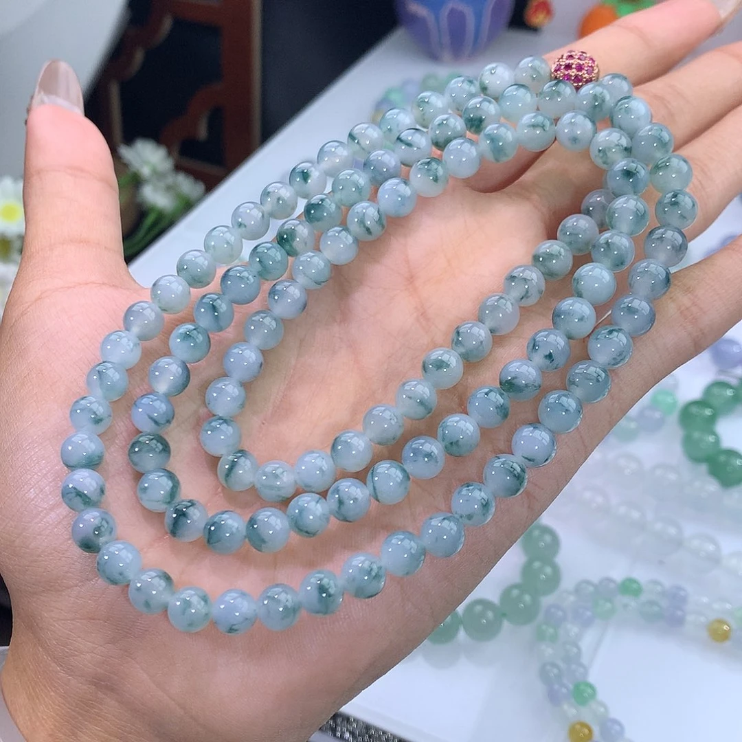 翡翠未镶嵌手链30号 冰飘蓝花项链