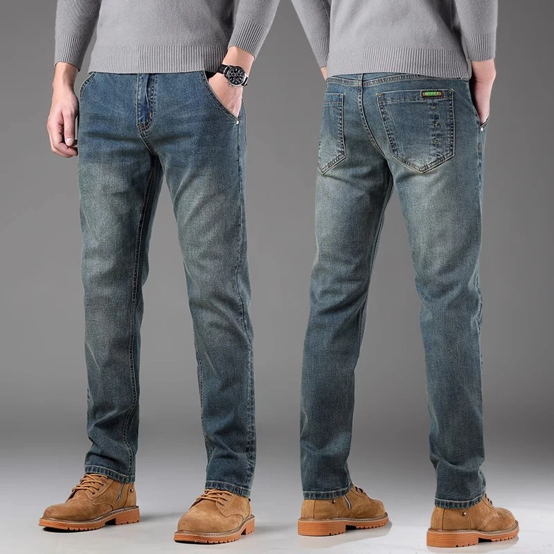Leekody高端弹力直筒牛仔裤男2025年夏季复古怀旧商务休闲长裤子