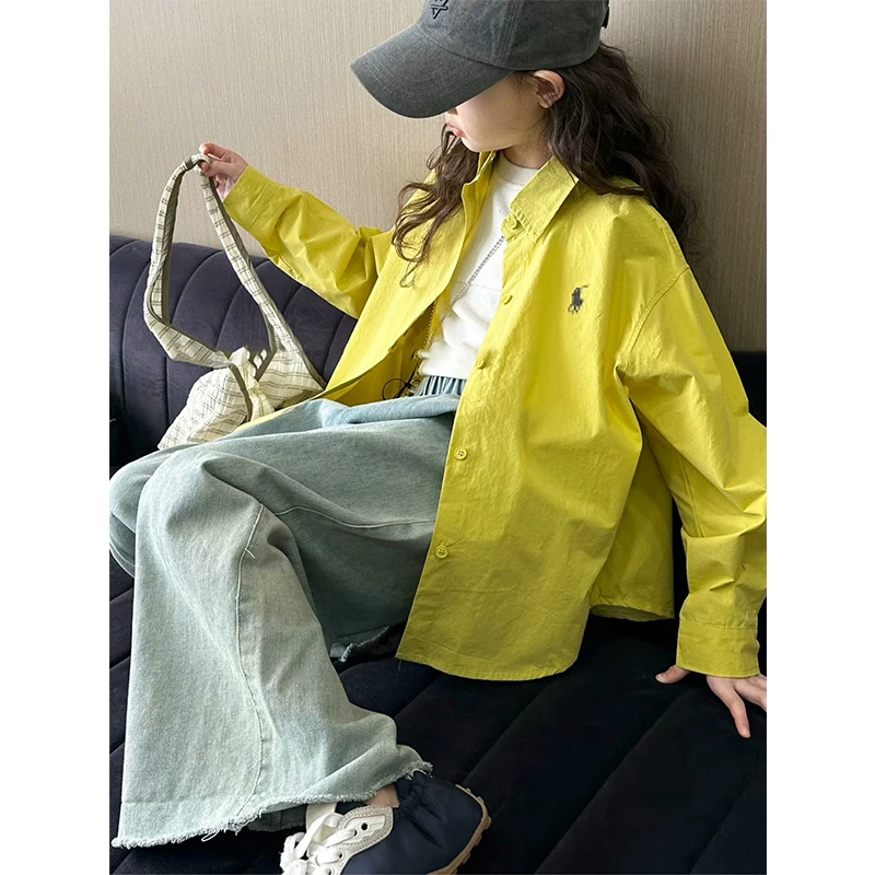 儿童春款衬衫秋季新韩版上衣秋装薄款中大童长袖休闲衬衣潮S24305