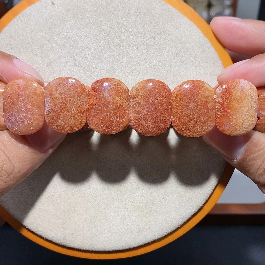 硅化珊瑚（珊瑚玉）手串未镶嵌爆闪36