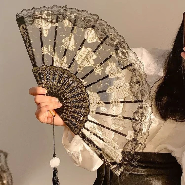 可折叠古风扇子折扇蕾丝跳舞古典舞蹈扇易开合随身携带顺滑女生