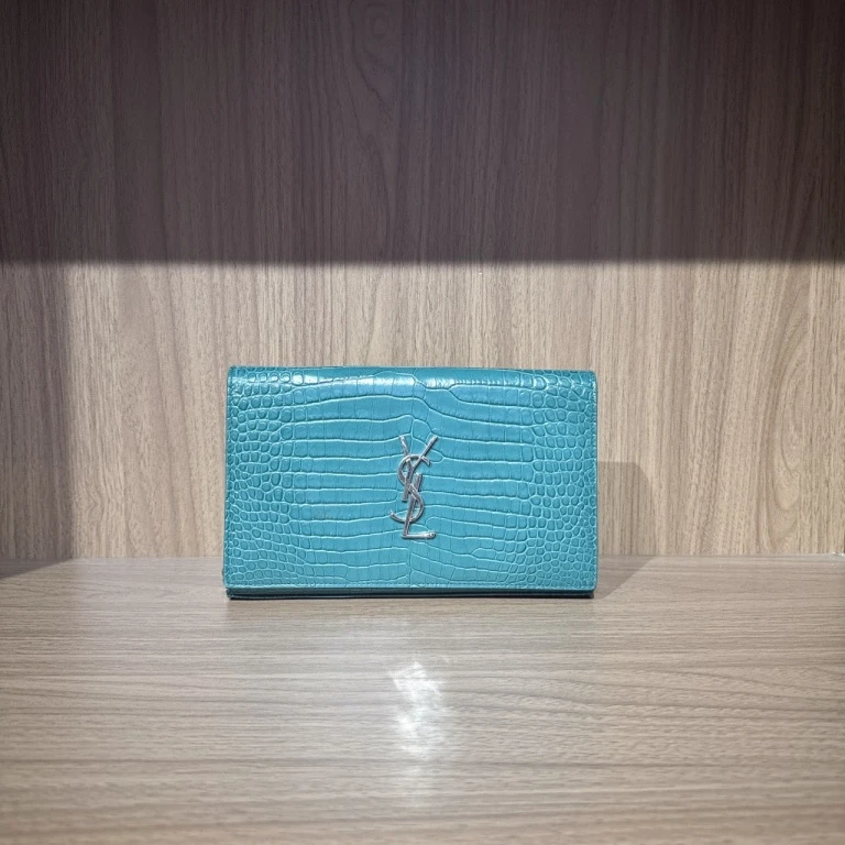 99新 YSL/圣罗兰 圣罗兰/YSL 墨绿鳄压链条包