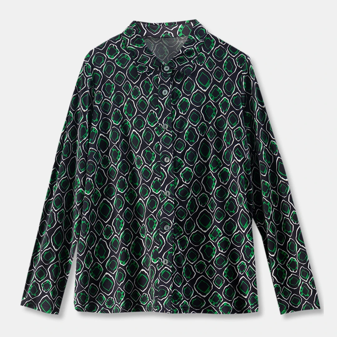 春天家 稀罕 意D利高奢格调神裸感5A級针织桑蚕丝印花衬衫女09G1