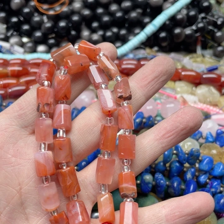 玛瑙/玉髓合金珠宝半成品一条8x12mm南红