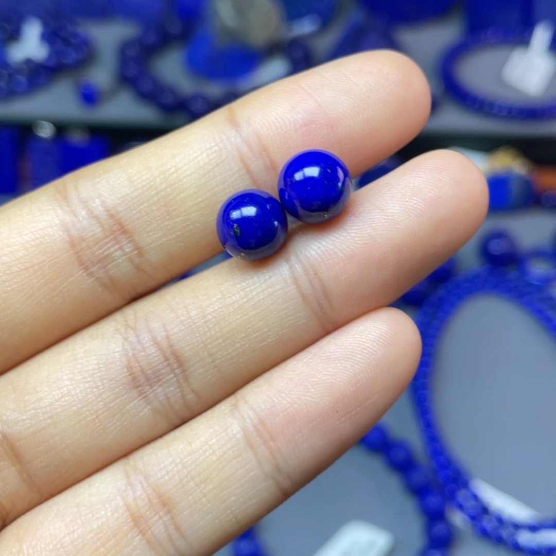 青金石银S925镶嵌8mm耳饰