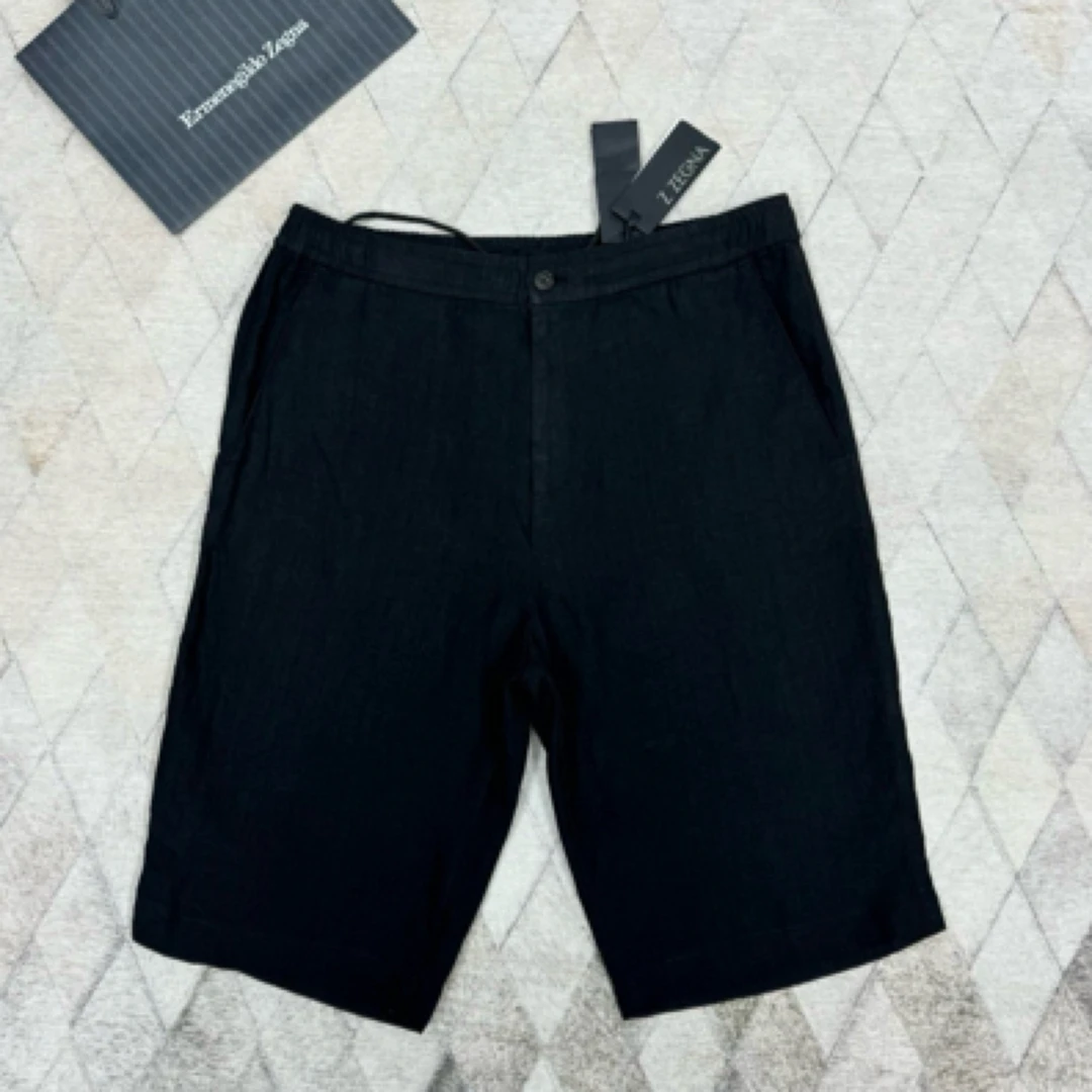 未使用 ZEGNA 133607 黑色亚麻短裤
