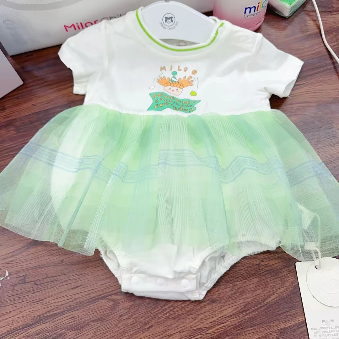 米le熊新款纯棉包屁衣公主连体宝宝婴幼儿儿童洋气夏装时尚拼接
