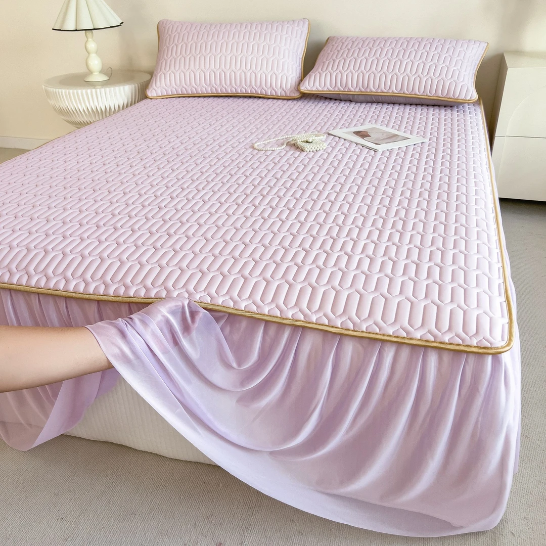 夏季冰丝乳胶凉席三件套纯色学生宿舍单人床裙可水洗家用空调席