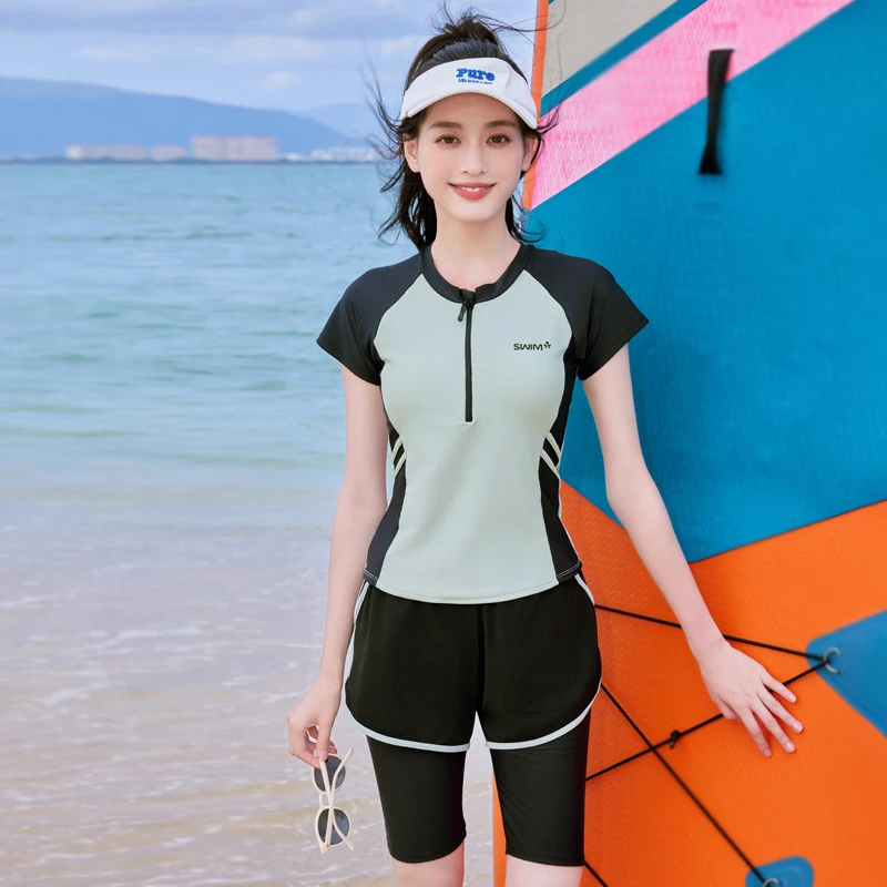 2025新款爆款泳衣女保守游泳馆分体泳衣五分裤显瘦遮肉微胖两件套