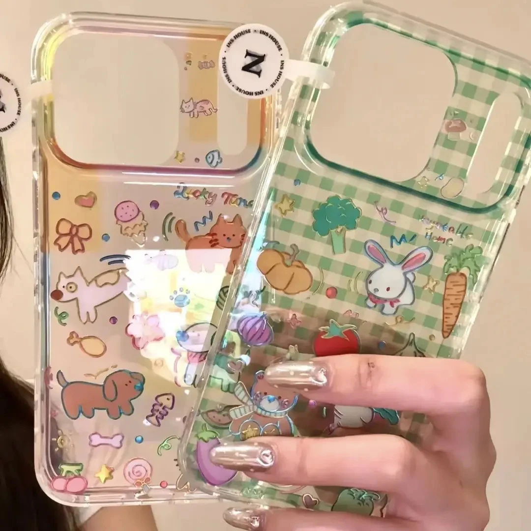 卡通涂鸦鎏金格纹小动物适用iphone17promax苹果手机壳16新款15pm