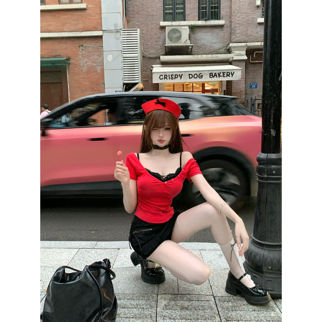 瑞茜·威瑟斯 甜辣暴击 纯欲风原创小众设计上衣短裙R2289L