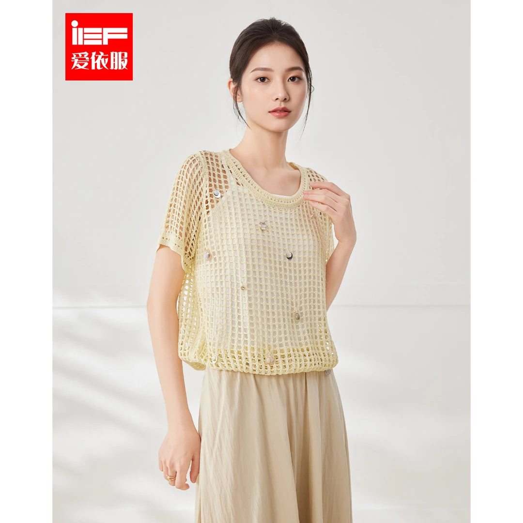 IEF/爱依服2025夏季新款韩版时尚休闲通勤气质毛织上衣两件套