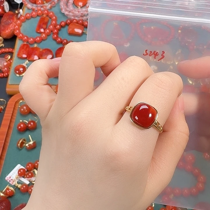 南红玛瑙银S925镶嵌戒指