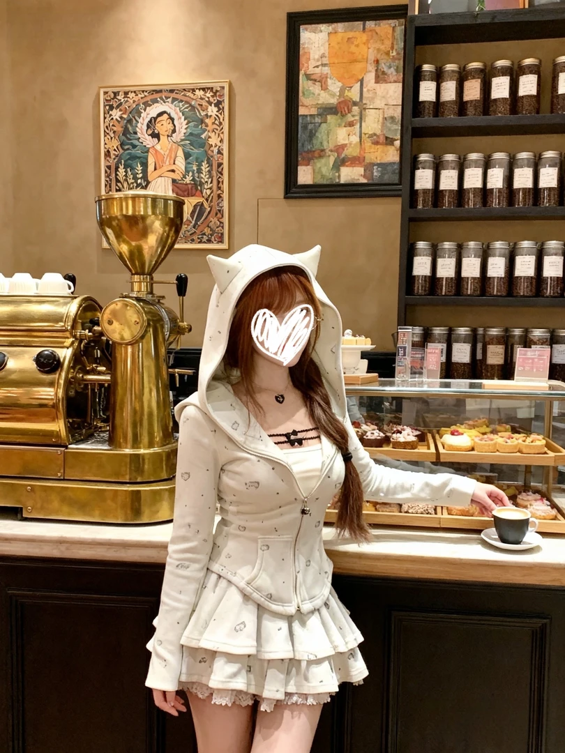 北海道情书 秋冬新款纯欲风甜美可爱慵懒设计感连帽卫衣外套半裙