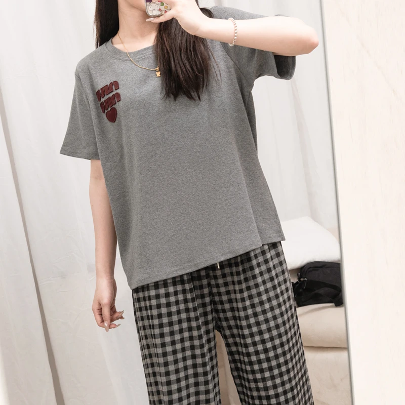 夏季新款灰色字母短袖长裤家居服两件套装可外穿出门-554