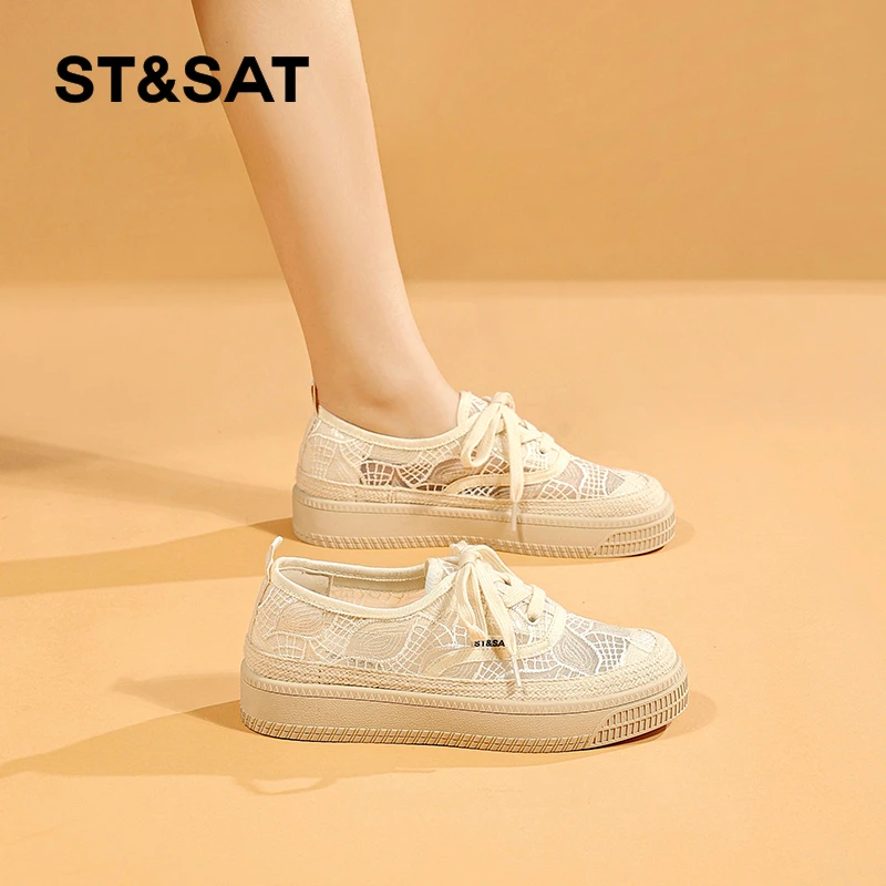 星期六女鞋2025春季新款小白鞋渔夫鞋休闲网布轻便板鞋透气网面鞋