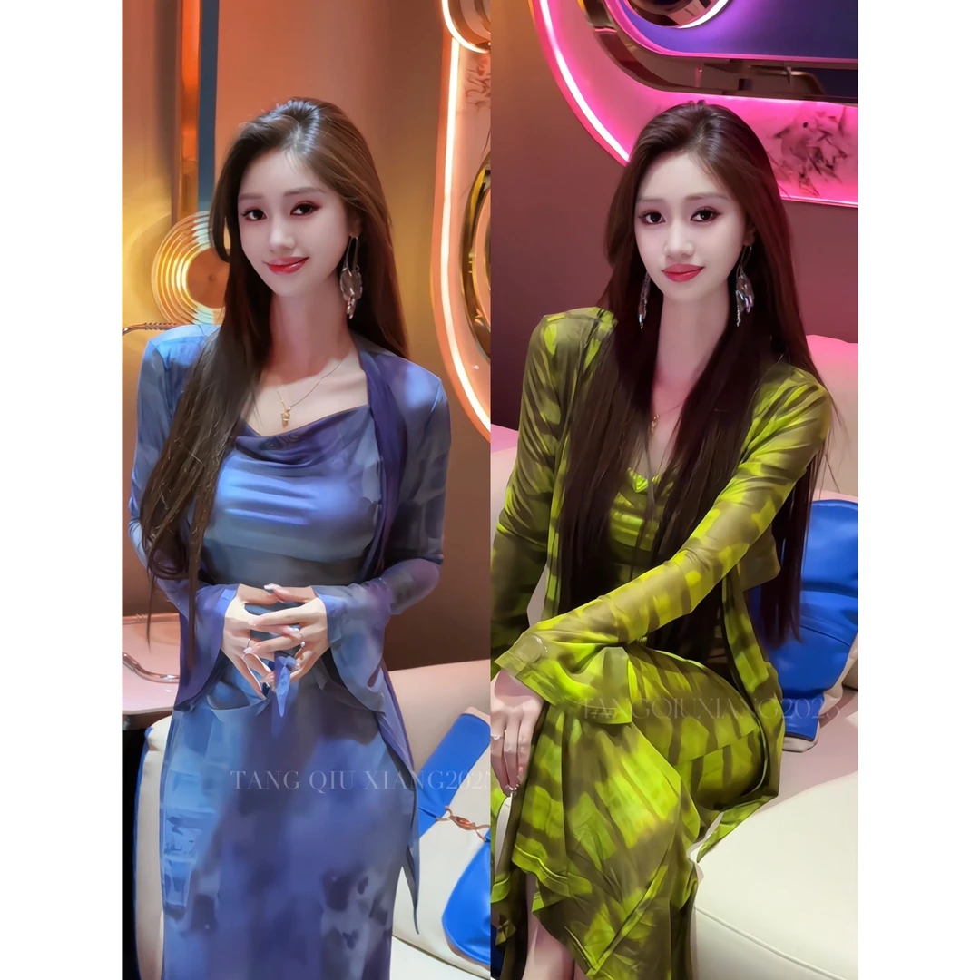 【闪耀幽兰】夏季新款气质名媛风吊带长裙套装