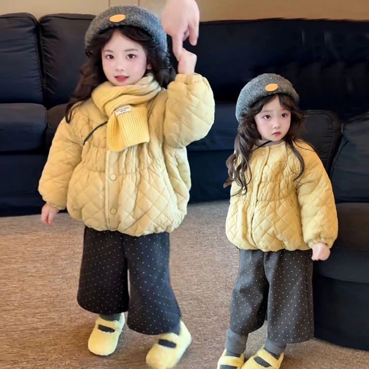 女童加绒棉服冬装2025新款韩版儿童保暖棉袄加厚外套冬季宝宝棉衣