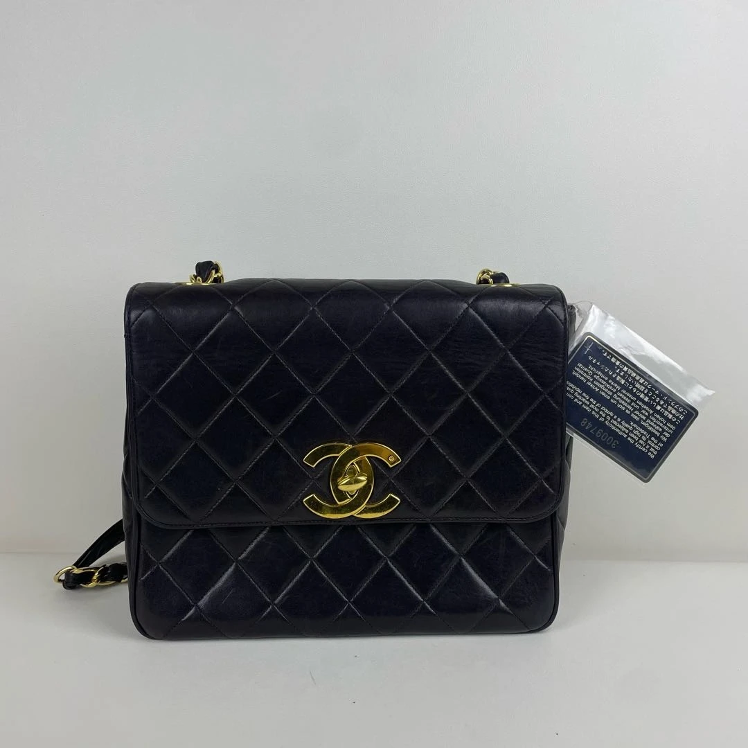 95新 Chanel/香奈儿 Chanel中古黑金贝嫂方胖子3开单肩包 10302