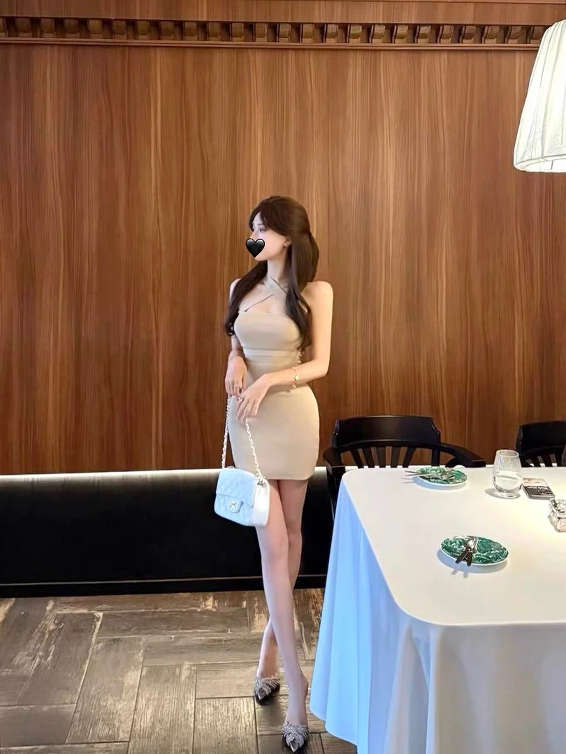 连衣裙女韩系绑带半透拼接设计感修身显瘦纯欲性感包臀裙小个子