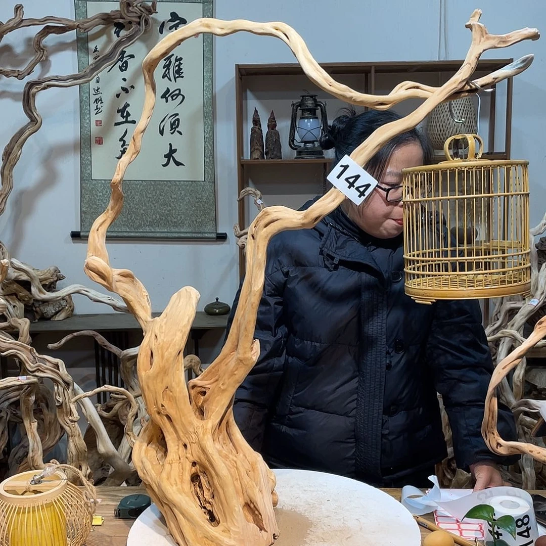 柏木达****馆杜鹃根根艺摆件