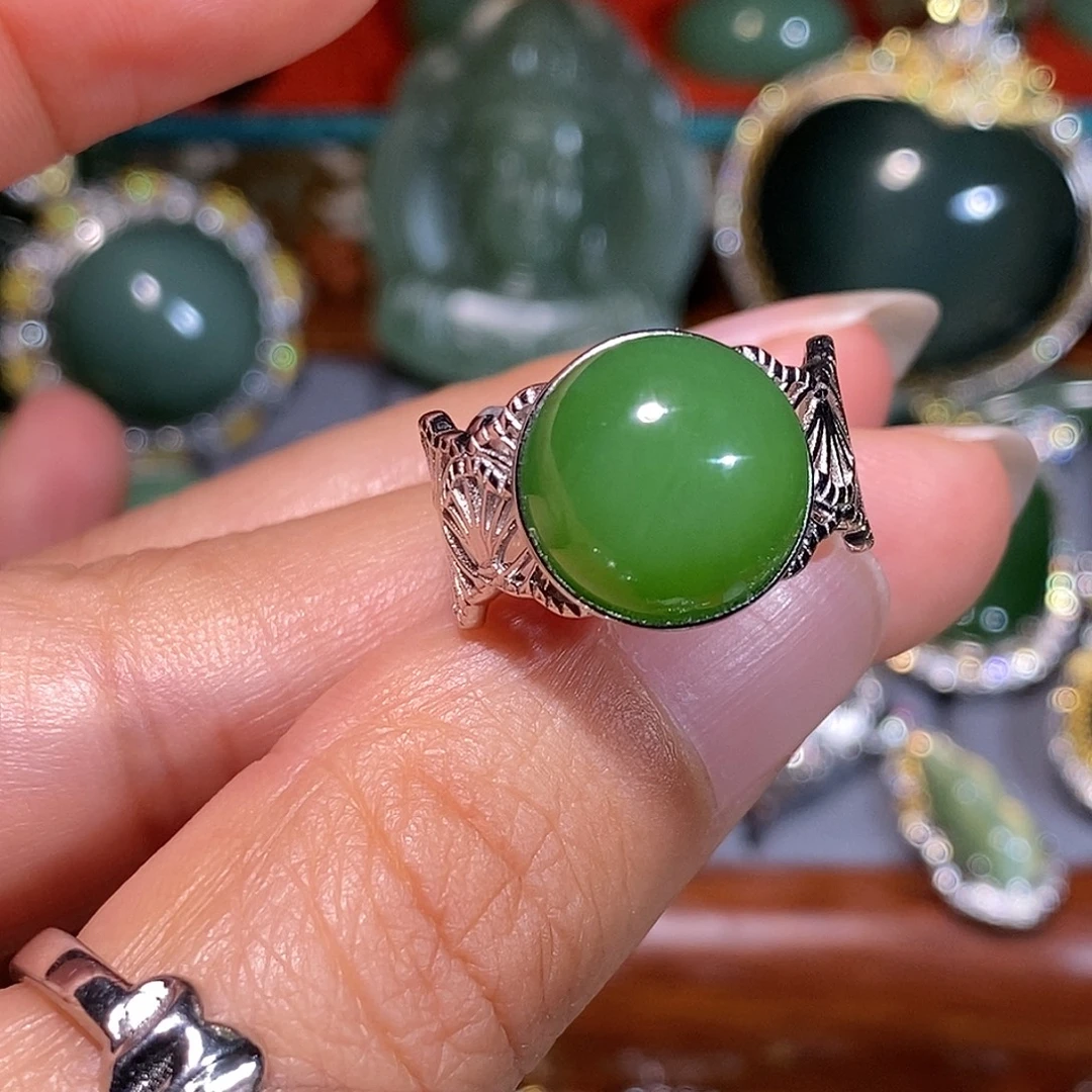 和田玉（碧玉）银S925镶嵌戒指