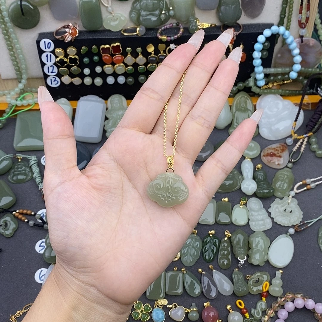 和田玉银S925镶嵌吊坠(不含链)