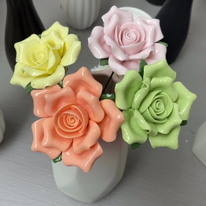 陶瓷手工制作陶瓷花4朵