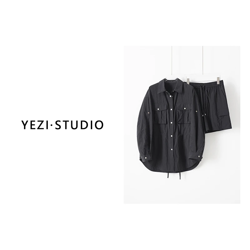 套装【心向原野】天.丝雾面砂洗巴恩风上衣短裤套装25239008-周年