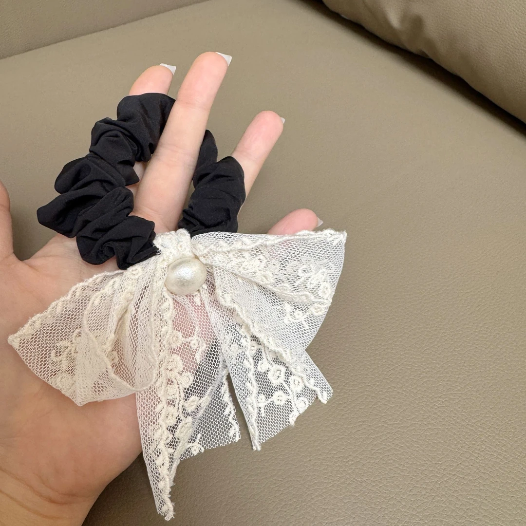 LAPHE 甜美简约蕾丝蝴蝶结珍珠大肠发圈超仙气质高级感发圈