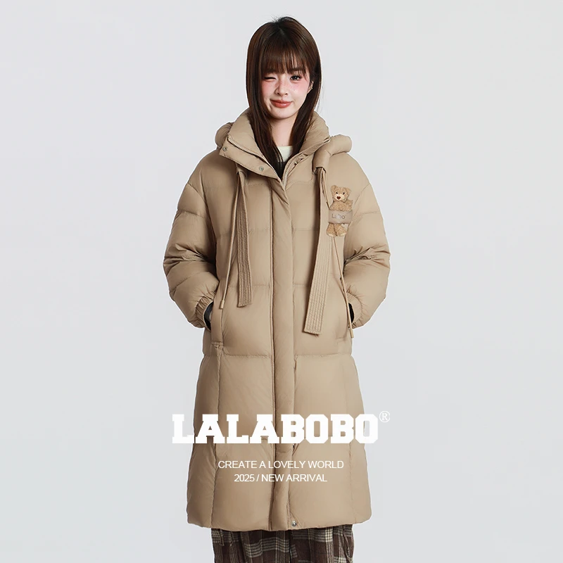 【90白鸭绒】LALABOBOlogo奶油中长羽绒服RBED-WSYR15