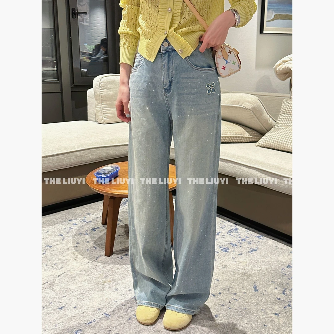 【LIUYI】卷王牛仔裤~春夏高腰重工烫钻刺绣窄版直筒款53103