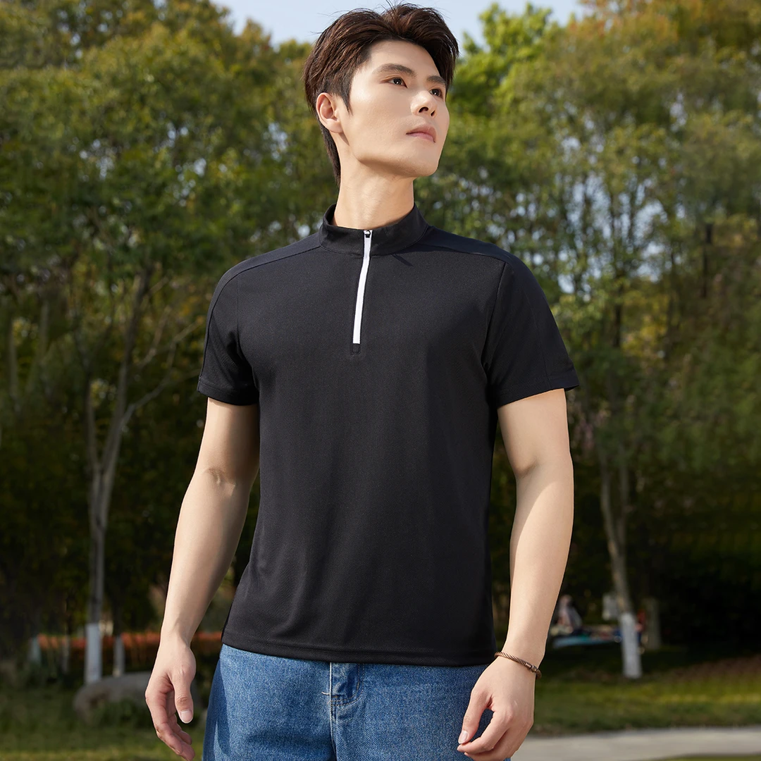 男士速干衣夏季薄款立领短袖T恤户外运动跑步爬山透气弹力快干衣