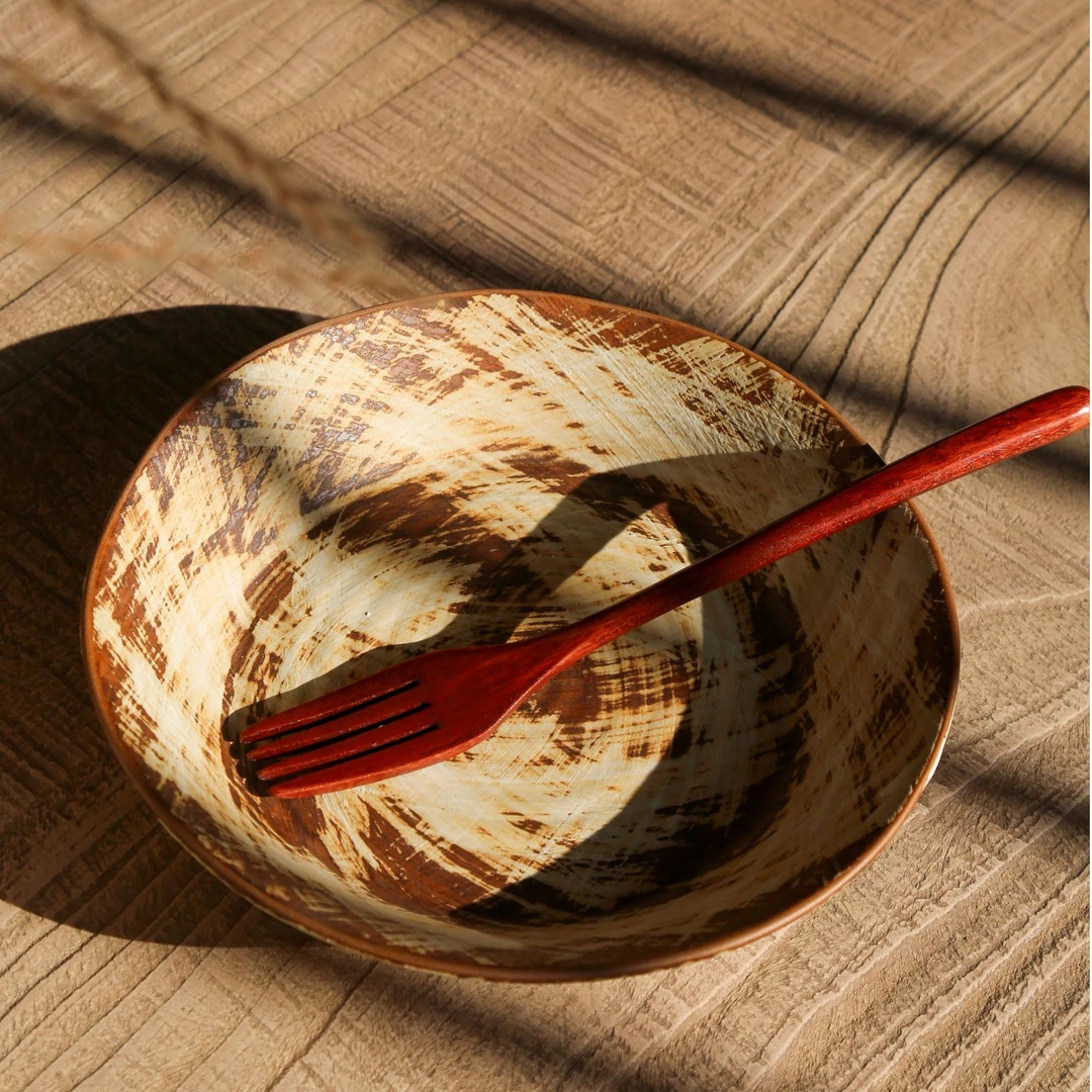 釉下彩复古汤盘水果盘圆形沙拉盘陶瓷盘子创意家用盘