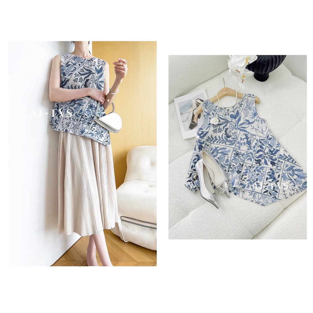 AJ-EVS【青花瓷褶皱艺术感抗皱无袖上衣三宅】