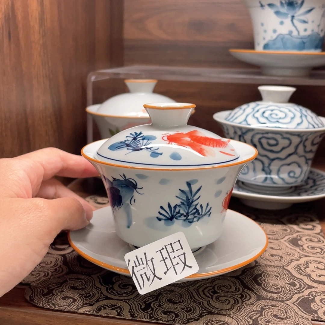 釉下手绘茶具微瑕