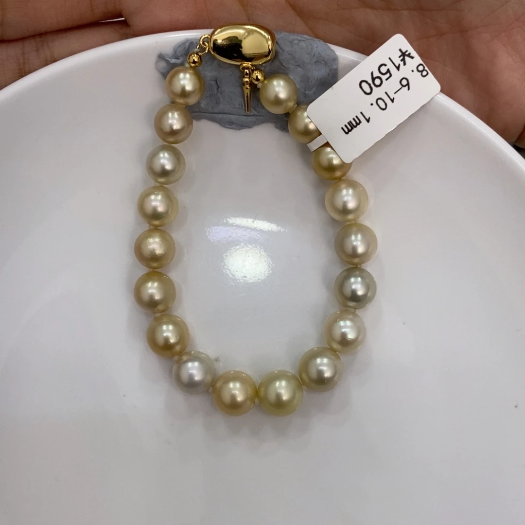 海水珍珠裸珠金珠手链8.6-10.1mm丸