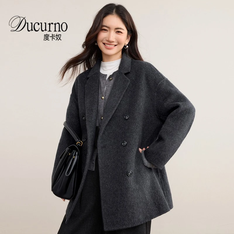 双面呢大衣女秋冬季新款轻奢洋气女外套中长款西装领气质毛呢外套