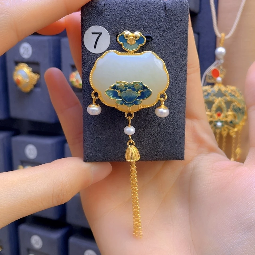 和田玉颈饰银S925镀金镶嵌