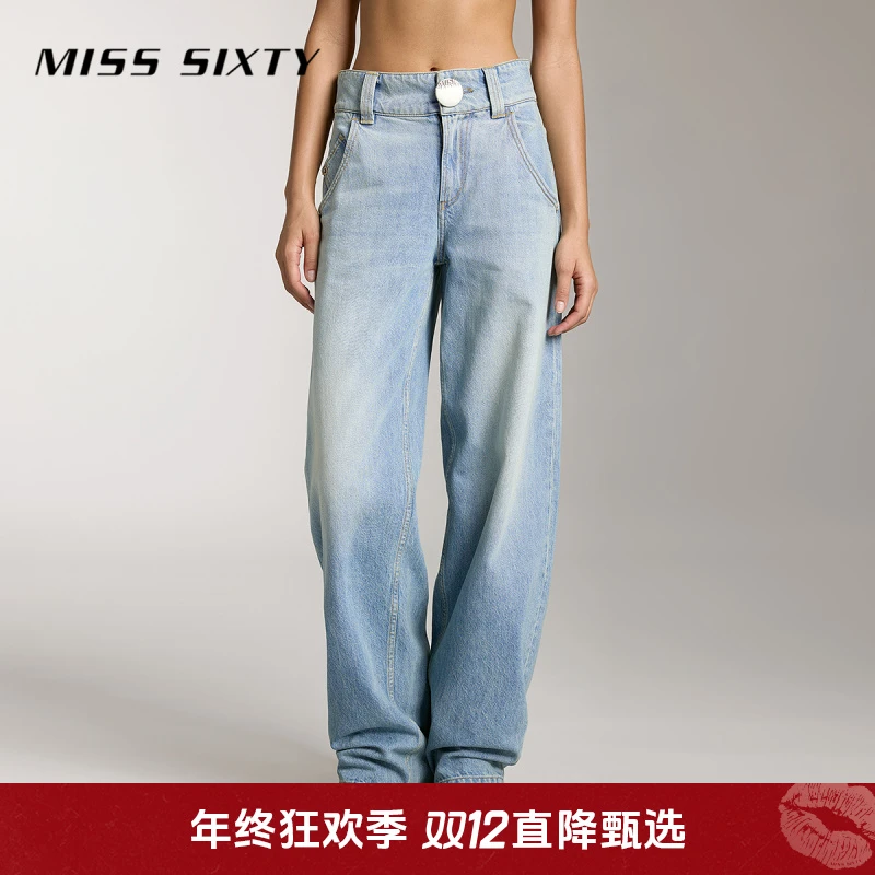【黑金系列】Miss Sixty进口棉牛仔裤女复古洗水萝卜裤弯刀裤