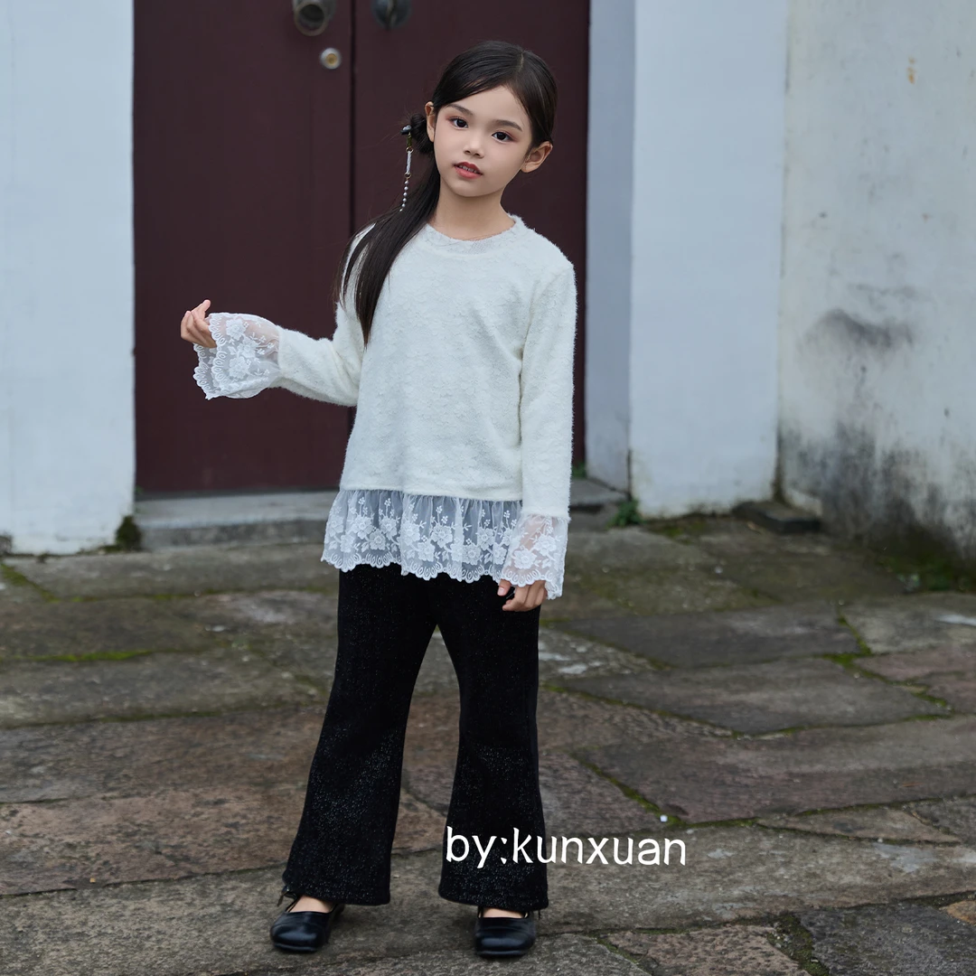 【琨萱】“素瑶” 女童新款国风秋冬百搭新中式蕾丝打底 AU66S046
