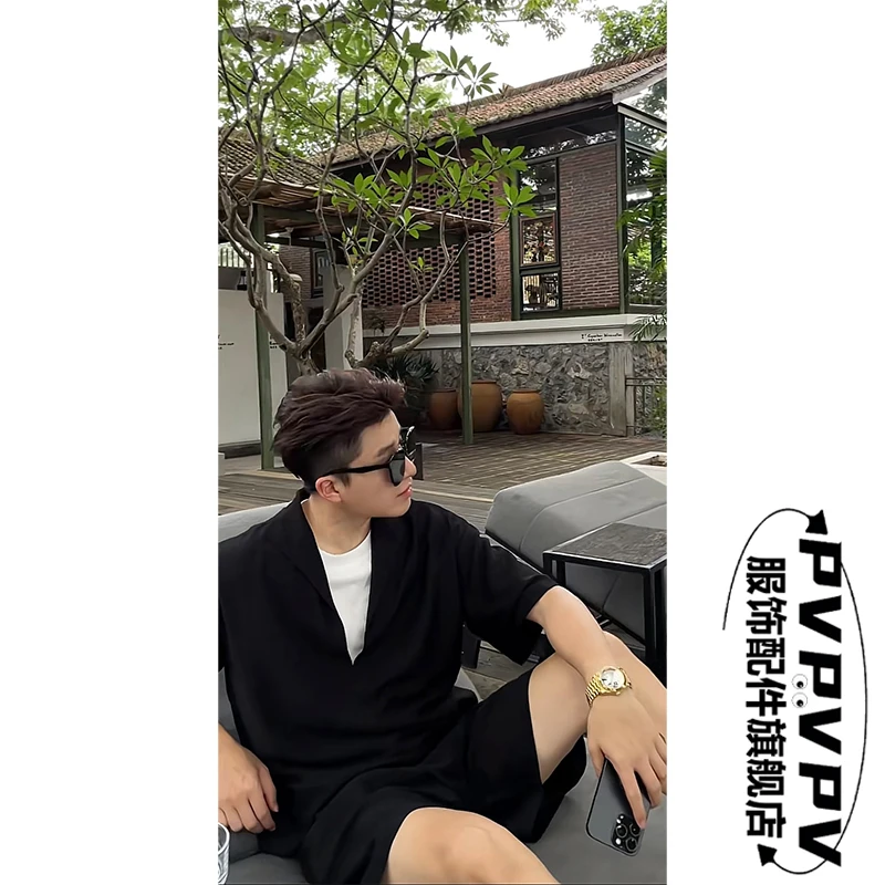 夏季假两件老钱风亚麻套装男2025高级感衬衫短裤夏装