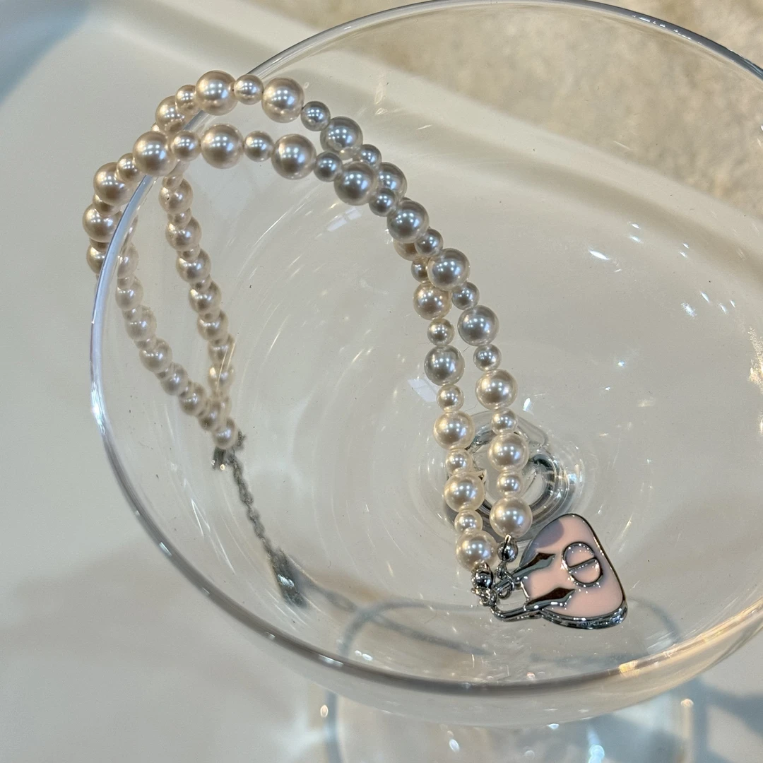 铜合金仿珍珠项链 HRY0-铜合金CD包包珐琅个性珍珠项链HRY0-1196