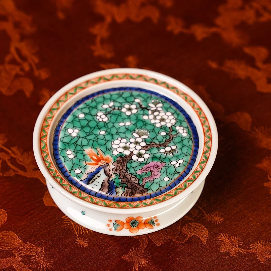 古阅和风【绿梅】盖置茶具中式茶道茶杯手工手绘银陶瓷复古圆形