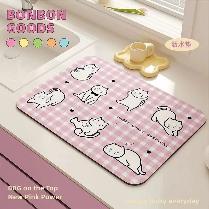 可爱ins风厨房台面沥水垫软硅藻泥吸水速干防滑杯垫碗盘隔热防烫