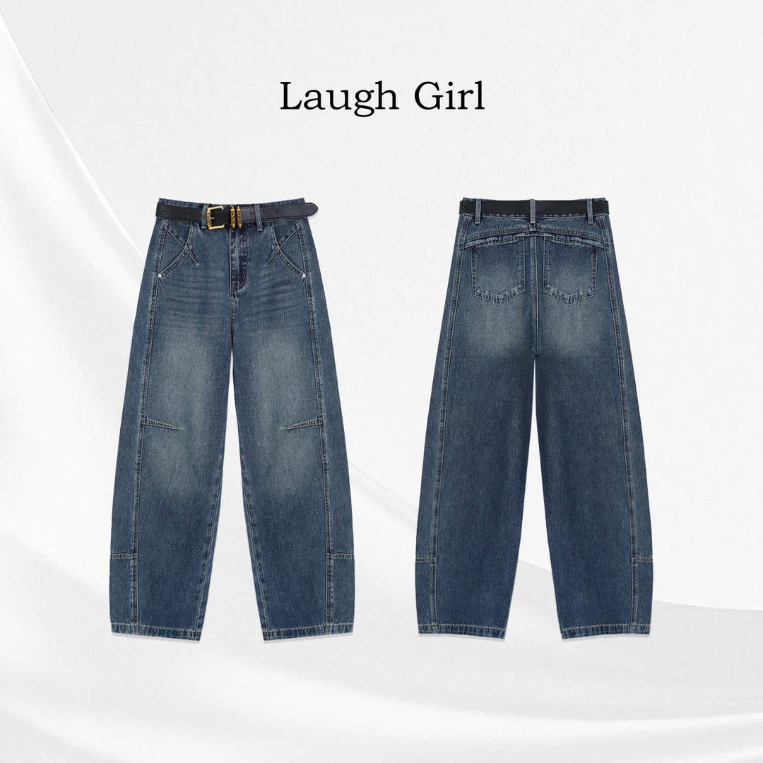 楚楚君 Laugh girl【细节牛仔】设计立裁渐变弯刀牛仔裤KL531023J